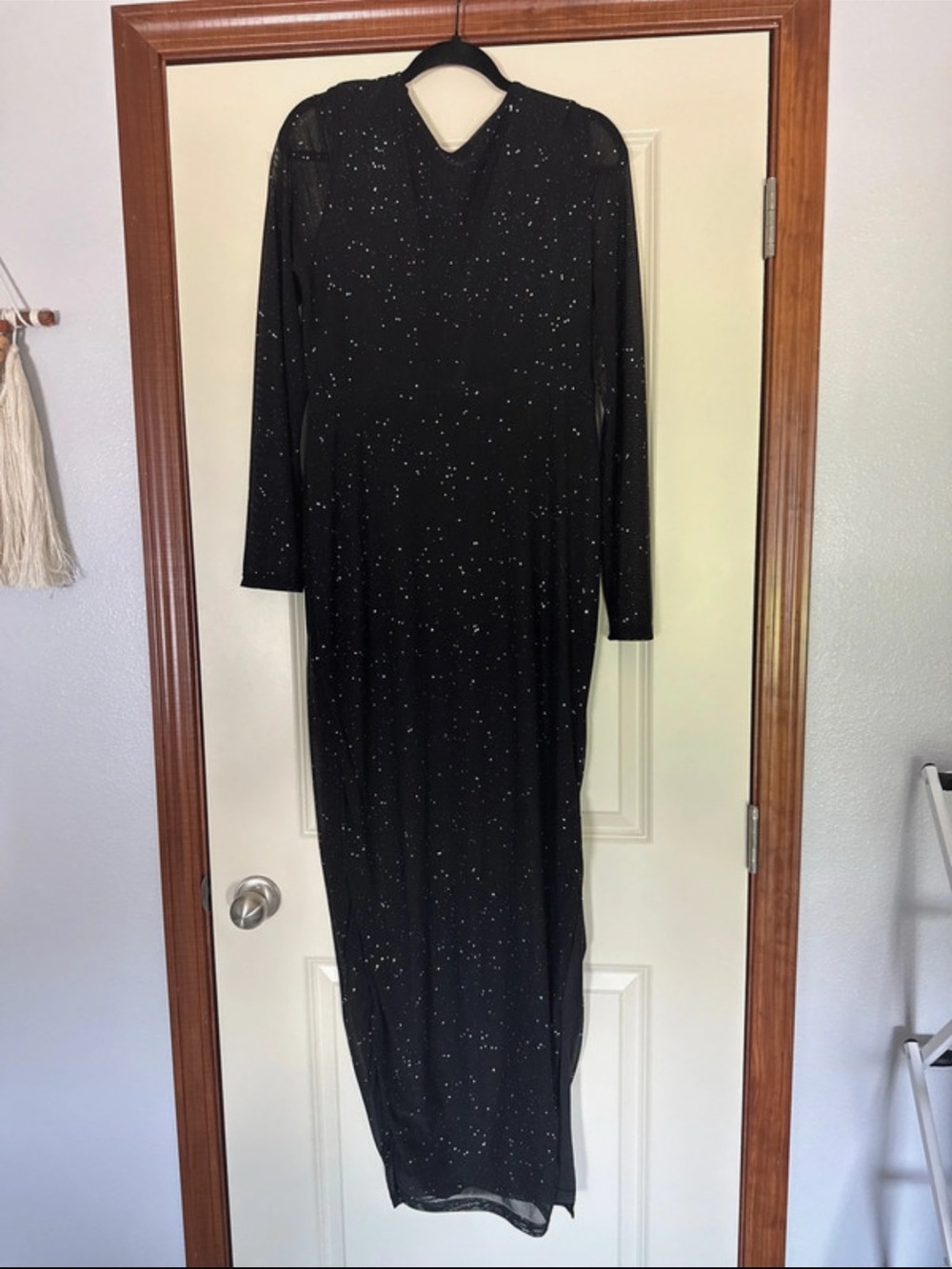 Black Sparkle Long Sleeve Maxi Dress